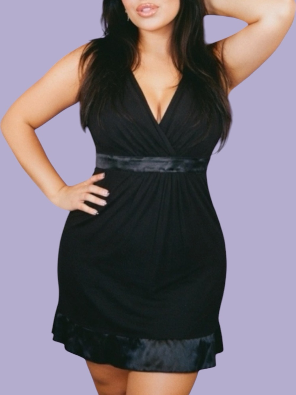 Early 2000s Sultry Black Satin V-neck Y2K Mini Dress